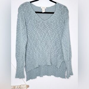 Sundance Sweater V-Neck Heathered Light Blue Knit Boho Coastal Natural Rustic